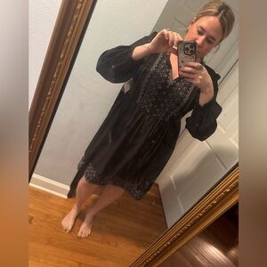Black Embroidered Sheer Boho Dress Size Large